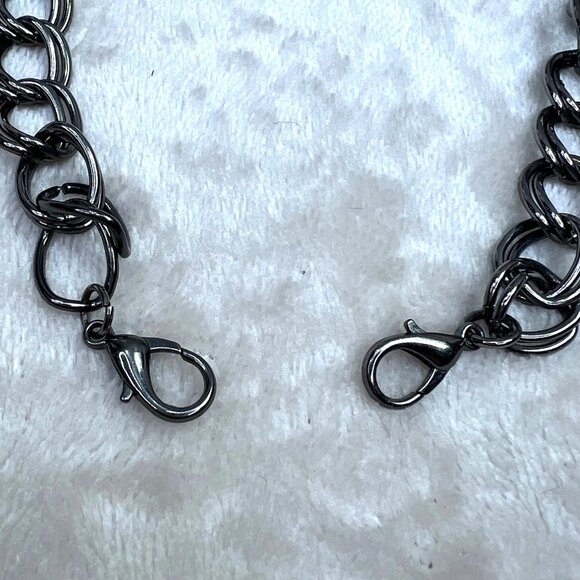 Gunmetal Chrome Link Necklace Dark Silver Double Links Lobster Clasps - Picture 5 of 5